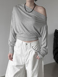 Sheer One-Shoulder Crop Sweatshirt