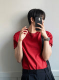 Muscle fit linen short sleeve knitwear