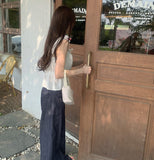 Non Fade Cooling Summer Thin Banding Wide Raw Denim Pants