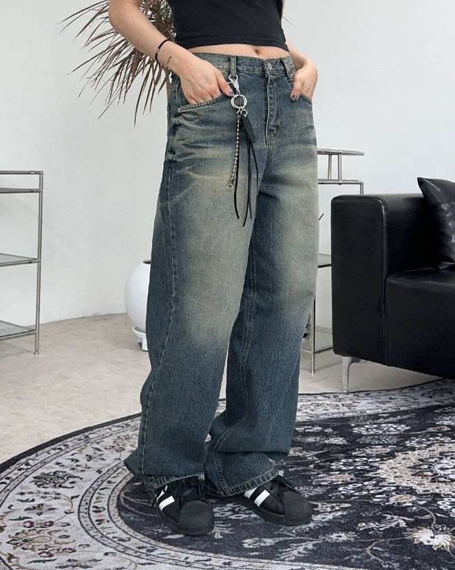 【SATIIIZ】Cambe Washing Wide Denim Pants SATIIIZ (サティーズ) - キャンベウォッシュ加工ワイドデニム