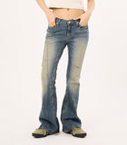 Wrinkle washed crack bootcut denim pants