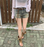 Suede Belt Set Span Denim Shorts