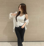 Hem Side Slit Capri Span Cotton Pants