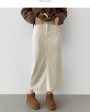 Back Slit Brushed Corduroy H-line Banding Long Skirt