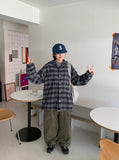 [unisex] Yumei String Hood Over Check Shirt