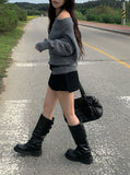Hapa Leather Warmer Buckle Platform Sole Long Boots