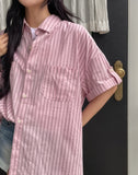 Fruity Pocket Stripe Roll-up Short Sleeve Shirt