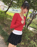 Lining Dot V-neck See-through Crop Cardigan