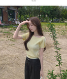 Feminine Cap Sleeves Unbalanced One-Off Short Sleeve Knit