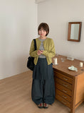 [BAONHAUS] Dendoru Ribbon Dot Raw Denim Pleats Wrap Skirt