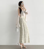 Flower Pattern Span Slit H-line Banding Long Skirt