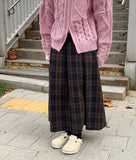 Rooming Check Wool Banding Pleated Long Skirt