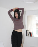 Penkey Stripe Lettering Semi-Cropped Long-Sleeved T-Shirt