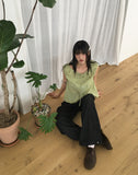 Linda Check Pintuck Ribbon Frill Blouse