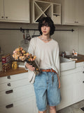 Crema linen V-neck knit