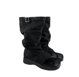 Pin buckle suede flip flops boots