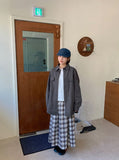 Celine Pintuck Cotton Check Banding Long Skirt