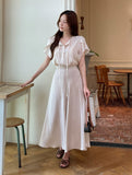 Meshian banding flare long skirt