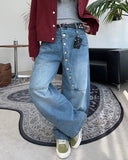 Pet Curved Button Denim Pants