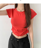 Mayonnaise Side Shirring Crop Short Sleeve T-Shirt