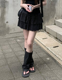 Mury Dot Frill Tiered Banding Mini Skirt