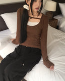 Burku Lace Strap Angora Long Sleeve T-Shirt