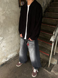Snap Wide Black Washed Denim