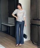 Marisa Short Sleeve Puff Unbalanced Wrap Blouse