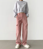 Golden Corduroy Cargo Veloa Fleece Long Wide Pants