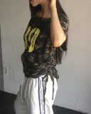 Ray Camo Number Print Off Shoulder Shirring Short Sleeve T-Shirt