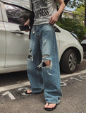 Road Damage Wide Denim Pants