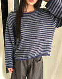 Zuri Stripe Pattern Round Neck Loose Fit Long Sleeve Knit