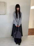 Fiden Wool Pleats Banding Dot Long Skirt