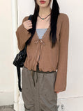Latte Vintage Lace Strap Long Sleeve Cardigan