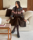 Lena Wool Brushed Banding Flare Skirt