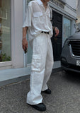 Solid cargo pocket cotton pants