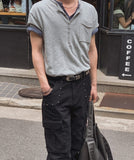Kato Henley Neck Slub Short Sleeve T-shirt