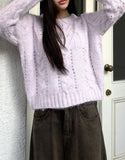 Neha loose wool round neck cable knit