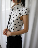 Miring Dot Strap Puff Blouse