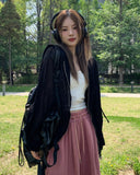 Summer Basic Net Knit Hood Zip Up