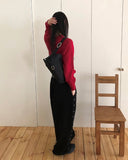 Shus Basic V-Neck Loose Fit Long Sleeve Knit