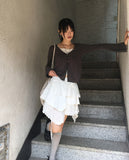 Shuha lace strap diagonal tiered skirt