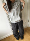 Hakanji Check Color Matching Button Hood Short Sleeve Tee