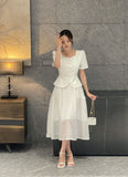 French Check See-Through Banding Flare Long Skirt