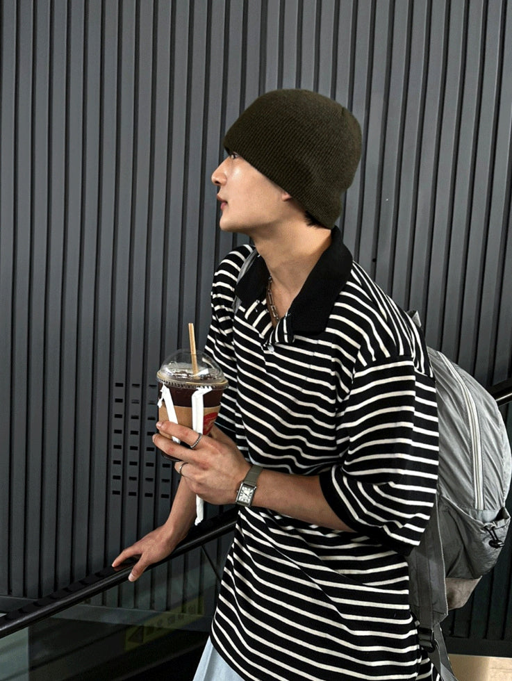 【COSYHARU】Color scheme stripe collar tee COSYHARU (コシハル) - カラーストライプ襟付きTシャツ / Color