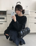 Mayo diagonal button wool round knit