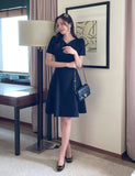 Moenne Heart Neck Puff Tweed Flare One Piece
