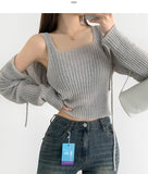 Rib Bolero Square Neck Sleeveless Knit Cardigan Two-piece Set