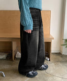 Catsy washed denim wide pants