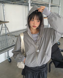 Ponel Grid Check Windbreaker Nylon Two-Way Hood Zip-Up